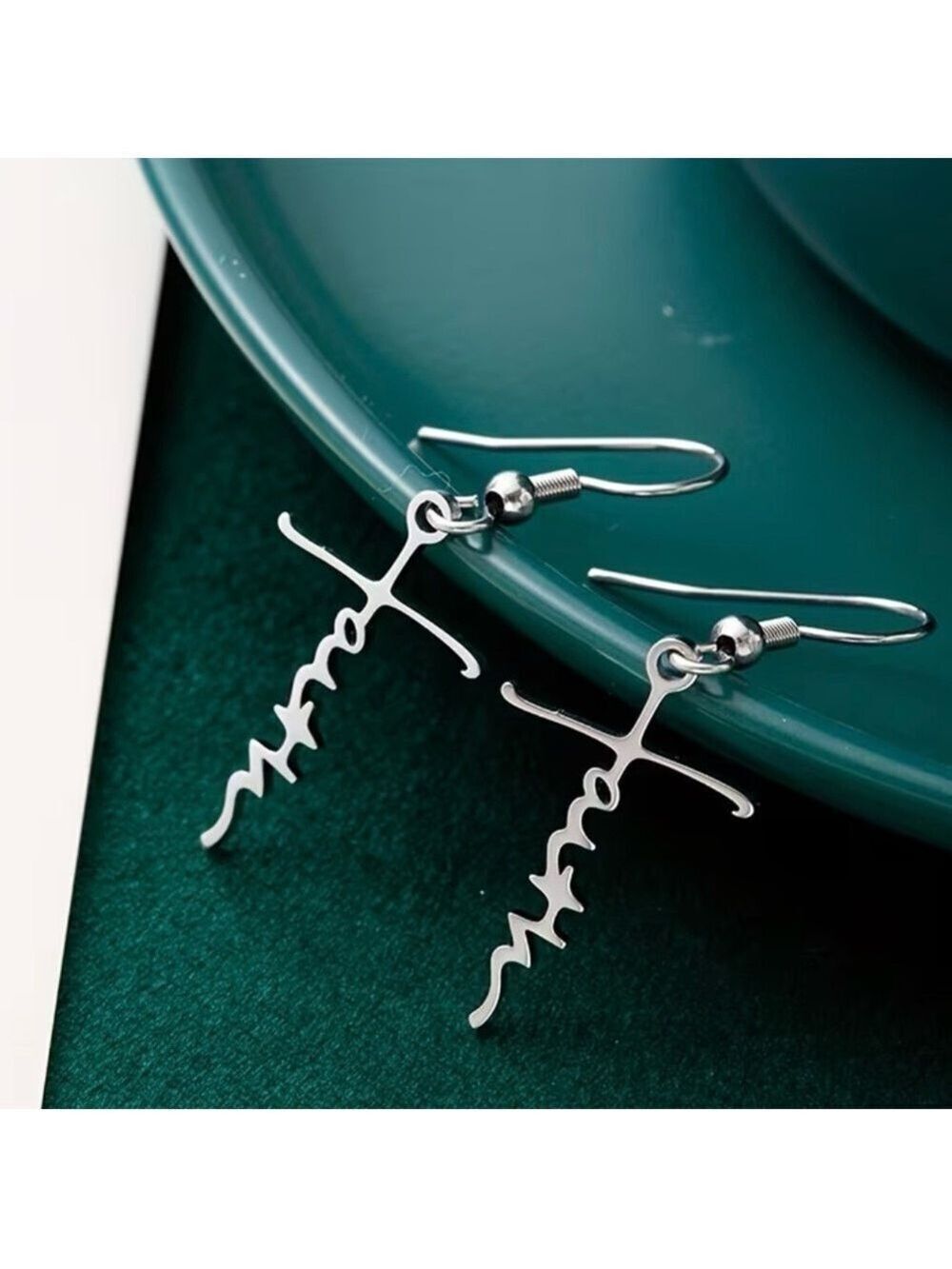 Stainless Steel “Faith”Script Earrings